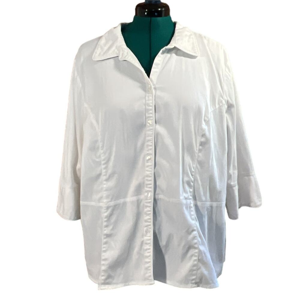 Lane Bryant V-Neck 3/4 Sleeve Collared Button Up Shirt White Plus Size 22/24